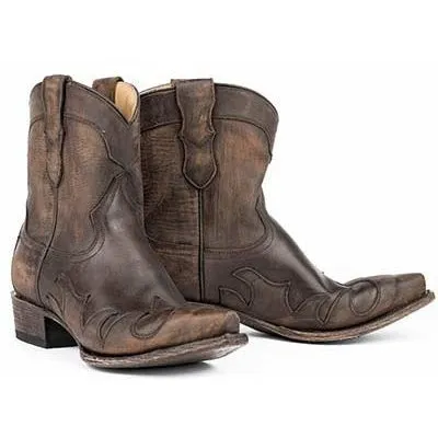 Women's Stetson Hazel Shortie Boots Snip Toe Handcrafted Brown