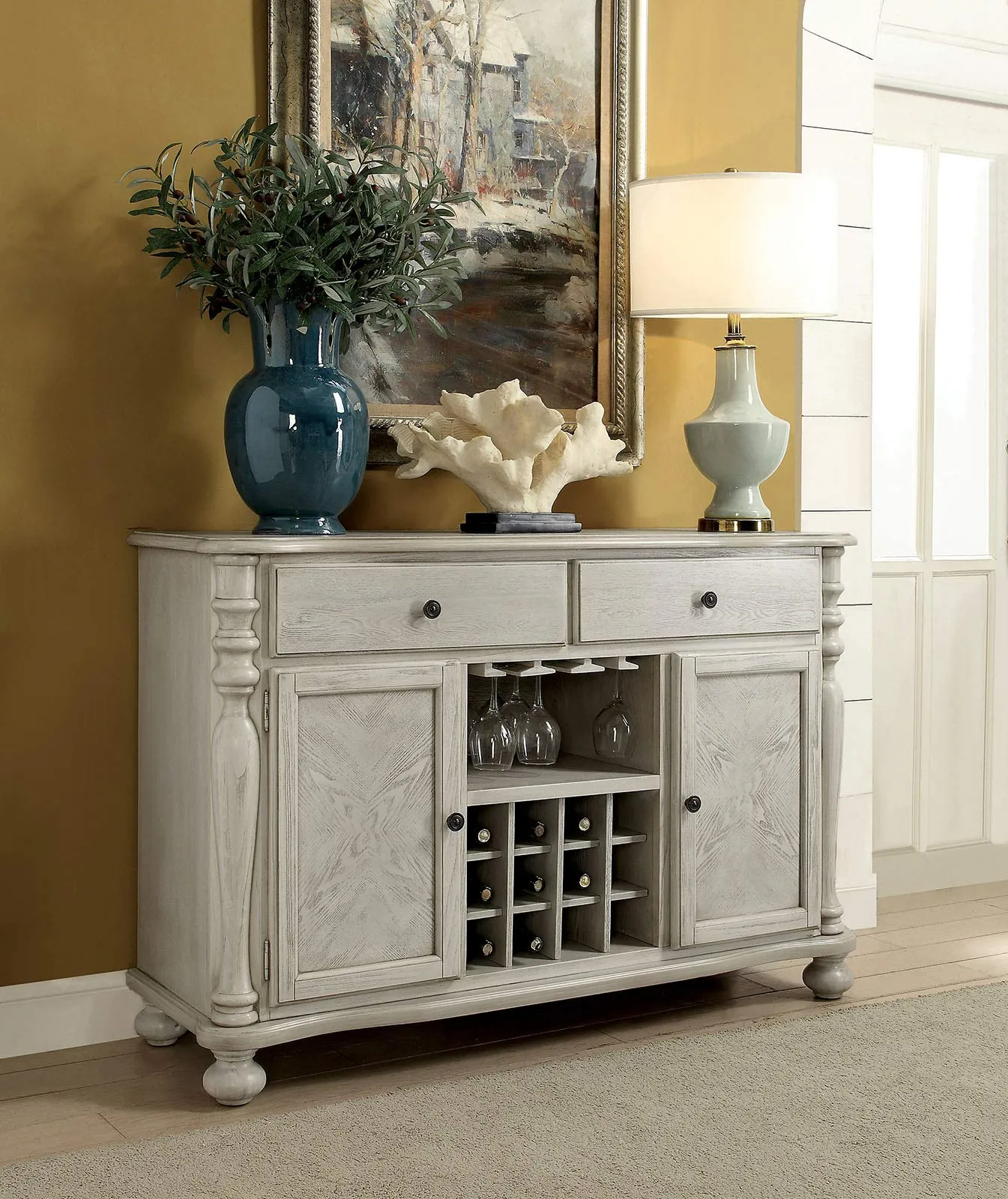 Wooden Server With Two Cabinets Doors And Two Drawers, White